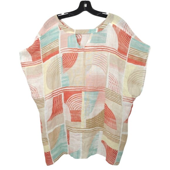 Chicos Linen Poncho Blouse Womens Size S/M Geometric Keyhole Back Pullover - Picture 2 of 16